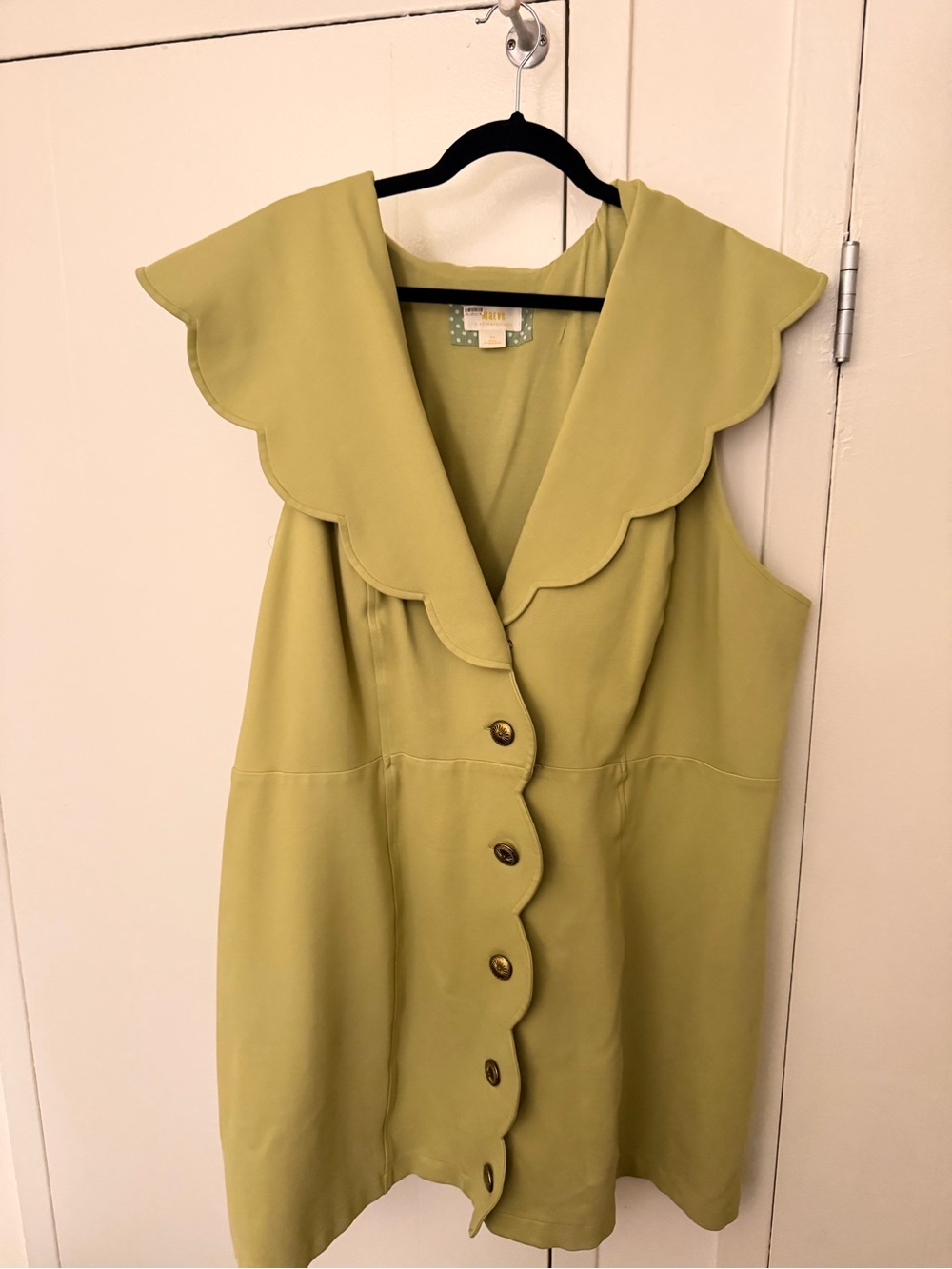 Anthropologie Scalloped-Edge Sleeveless Mini Dress in Chartreuse